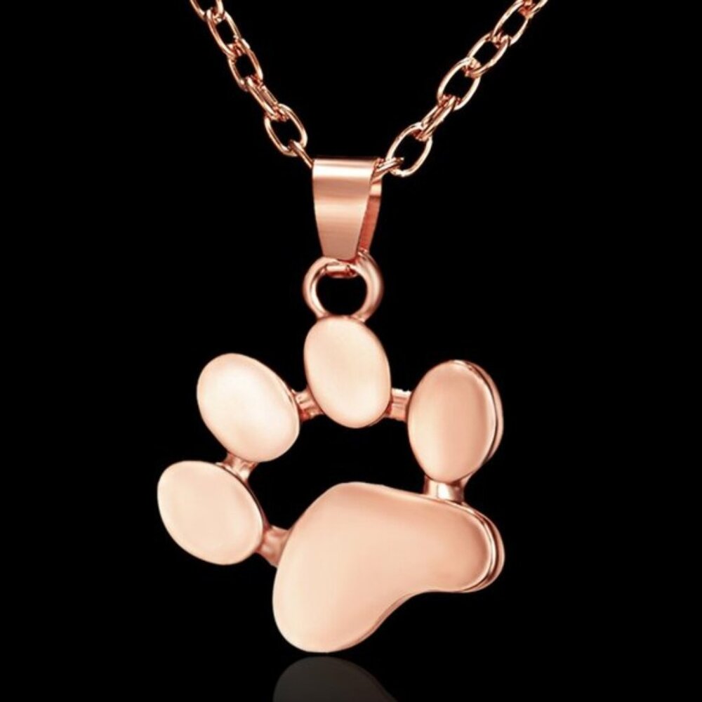 Rose Gold Dog, Puppy, Cat, Kitten Paw Print Necklace Stainless Steel‎ Pendant